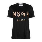 Zwart Katoenen T-Shirt Msgm , Black , Dames