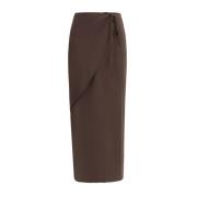 Zijden Asymmetrische Wrap Midi Rok Petar Petrov , Brown , Dames