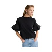 Zwarte katoenen T-shirt met taffeta ruches Liu Jo , Black , Dames