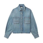 Blauw Washed Denim Jack met Drukknoopsluiting Haikure , Blue , Dames