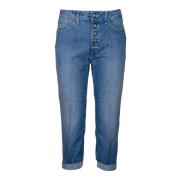 Wijde Denim Jeans met Juweelknoopdetail Dondup , Blue , Dames