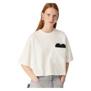 Witte Cropped T-shirt Intrecciato Patroon Bottega Veneta , White , Dam...