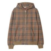 Bruine Zip Hoodie met Kangaroo Zakken Burberry , Brown , Heren