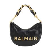 Stijlvolle Leren Schoudertas met Ketting Balmain , Black , Dames