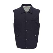 Blauwe Gewatteerde Jas met Overhemdkraag Brunello Cucinelli , Blue , H...