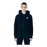 Katoenen Fleece Logo Patch Zip-Up Sweatshirt Moncler , Black , Heren