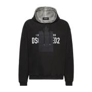 Hoodie met logoprint en geribbelde details Dsquared2 , Black , Heren