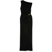 Zwarte Gedrapeerde Logo Detail Jurk Elisabetta Franchi , Black , Dames