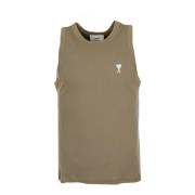 Geribbeld Tanktop met Logo Ami Paris , Green , Heren