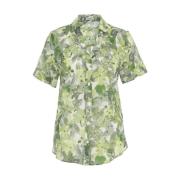 Groene Bloes V-Hals Korte Mouw Bloemen Himon's , Green , Dames