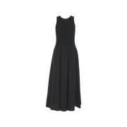 Zwarte A-lijn Maxi Jurk met Ronde Hals Ottod'Ame , Black , Dames