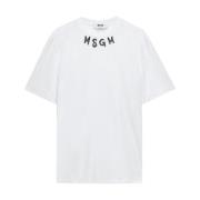 Katoenen T-shirt in 01C stijl Msgm , White , Heren