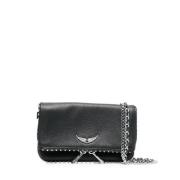 Zwarte leren clutch met kristaldecoratie Zadig & Voltaire , Black , Da...