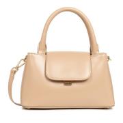 Elegante Flap Handtas met Metalen Sluiting Lancaster , Beige , Dames