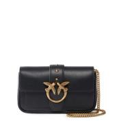 Zwarte Leren Love One Pocket Tas Pinko , Black , Dames