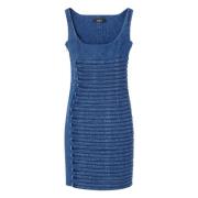 Blauwe mouwloze jurk met gebogen panelen Versace , Blue , Dames