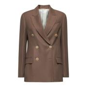 Dubbel-Breasted Peak Lapel Blazer Brunello Cucinelli , Brown , Dames