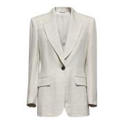 Peak Lapel Geborduurde Blazer Brunello Cucinelli , Beige , Dames