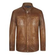 Heren Leren Field Jacket Milestone , Brown , Heren