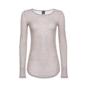 Lange Mouw Charmeuse Top met All-Over Logo Print Pinko , Beige , Dames