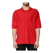 Rode V-hals Katoenen T-shirt Dolce & Gabbana , Red , Heren