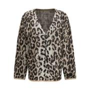 Leopard Print Boyfriend Cardigan met V-hals R13 , Multicolor , Dames