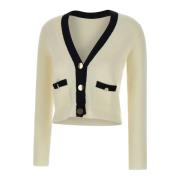 Witte Vest met Zwarte Piping Kaos , Beige , Dames