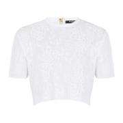 Korte Kantentop met Bloemenpatroon Balmain , White , Dames