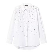 Witte Shirt Actitude Collectie Geborduurd Twinset , White , Dames