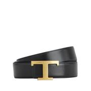 Tijdloze Omkeerbare Leren Riem met T-Gesp Tod's , Black , Heren