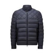 Navy Leren Bikerjack Moncler , Blue , Heren