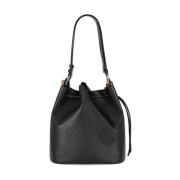 Zwarte Gehamerd Leren Bucket Tas Furla , Black , Dames