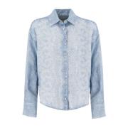 Denim-effect Linnen Overhemd met Kantapplicaties Ermanno Scervino , Bl...