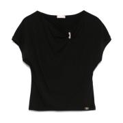 Zwart Logo Plaque T-shirts en Polos Liu Jo , Black , Dames