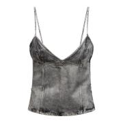 Glanzende Coated Denim Top Diesel , Gray , Dames