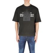 Logo Print Katoen Crew Neck T-shirt Dsquared2 , Black , Heren