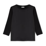 Basis T-shirt gemaakt van twee materialen Motivi , Black , Dames