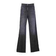 Zwarte Wijde Pijp Velvet Band Jeans Elisabetta Franchi , Black , Dames