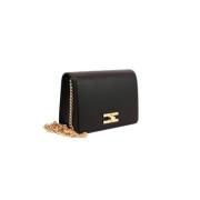 Zwarte Schoudertas met Gouden Logo Elisabetta Franchi , Black , Dames