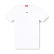 Geribbeld katoenen T-shirt met logopatch Diesel , White , Heren