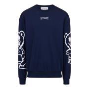 Regular fit blauwe crewneck sweatshirt met beerprint en logoborduursel...