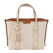 Canvas Triple-Compartment Tote Tas Tory Burch , Beige , Dames