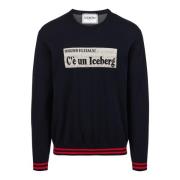 Blauwe ronde hals katoenen trui met jacquard graphics Iceberg , Blue ,...