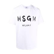 Zwart en wit logo print T-shirt Msgm , White , Heren