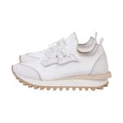 Gebreide en Leren Sneakers Eleventy , White , Dames