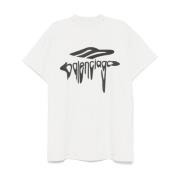 Logo Print Oversized T-shirt Balenciaga , White , Heren