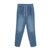 Indigo Blauw Elastische Trekkoord Jeans Brunello Cucinelli , Blue , He...