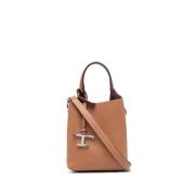 Bruine Gehamerde Leren Handtas met Zilveren Hardware Tod's , Brown , D...