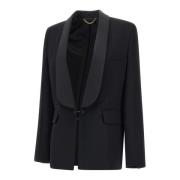 Luxe Zwarte Zijde-Blend Blazer Victoria Beckham , Black , Dames