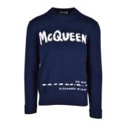 Katoenen Gebreide Trui Alexander McQueen , Blue , Heren